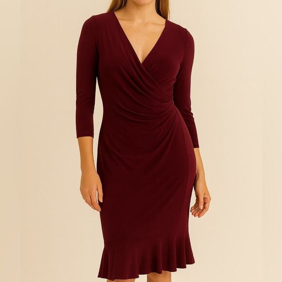 Ralph Lauren Dresses & Skirts - Lauren Ralph Lauren Burgundy Ruched Sheath Dress Size 4
